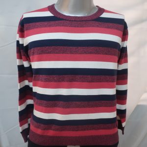 Men’s long sleeve crew neck pullover all over stripe on100% Cotton in 12gg