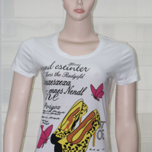 Ladies T- shirt with multi color print on 100% Cotton S/J 140gsm