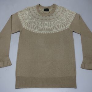 Ladies Round-Neck L/S  Pullover  yoke with jaq design on 100% Acrylic